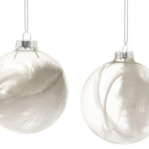 GLASKULA KLAR FJÄDER SNOWY VIT 8CM