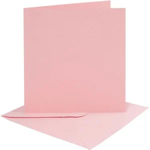 Kort och kuvert 4 Set, 15,2x15,2 cm, 16x16 cm, 220 g, Rosa