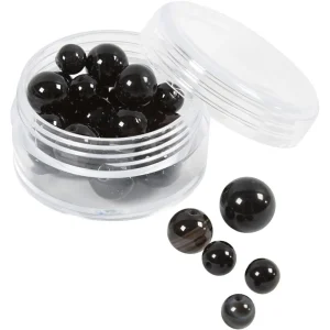 Pärlor av agatsten 28 St., 1x10, 12x8, 15x6 mm, 0,9-1 mm, Svart